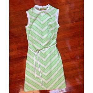 Vintage 60’s Brief Originals Bright Green White Chevron A Line Dress Small Med
